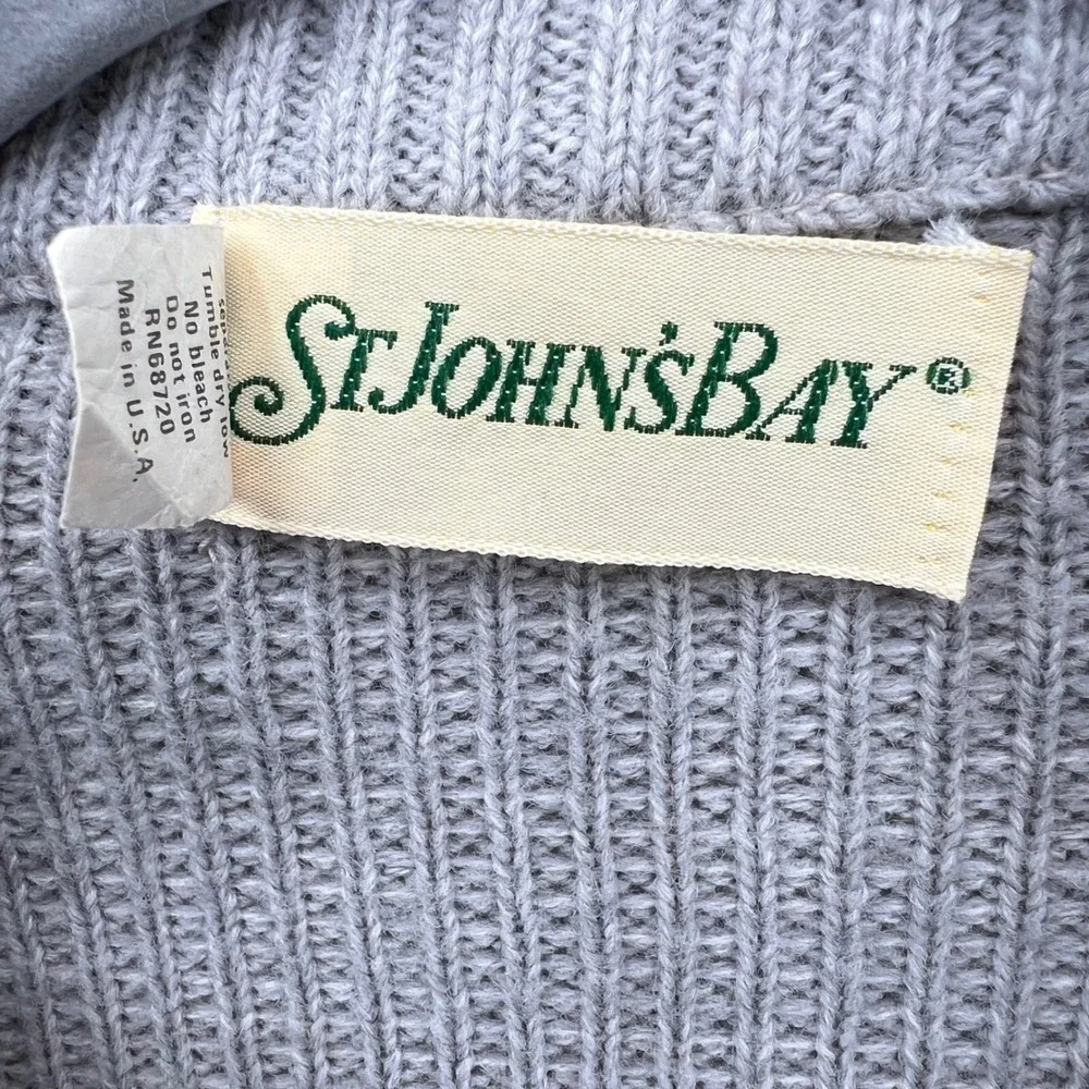 VTG USA St John's Bay Grandpa Cardigan Sweater Full Zip‎ Aztec Retro Gray Chunky - Picture 2 of 6